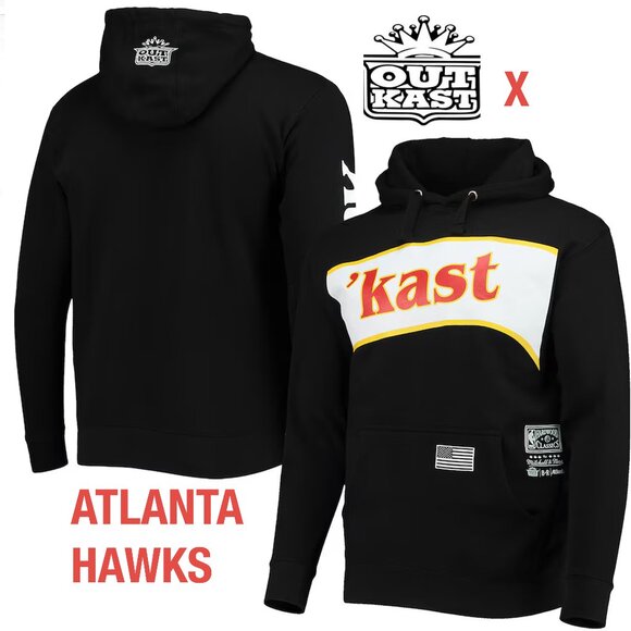 OUTKAST x Atlanta Hawks Medium Pullover Hoodie Clean NBA Mitchell & Ness FIRE - Picture 1 of 10